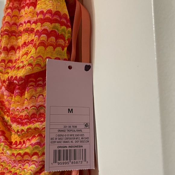 •Target• New Ladies’ Wild Fable Orange Zigzag Ruched Front Tiered Dress (Medium) - Picture 3 of 6